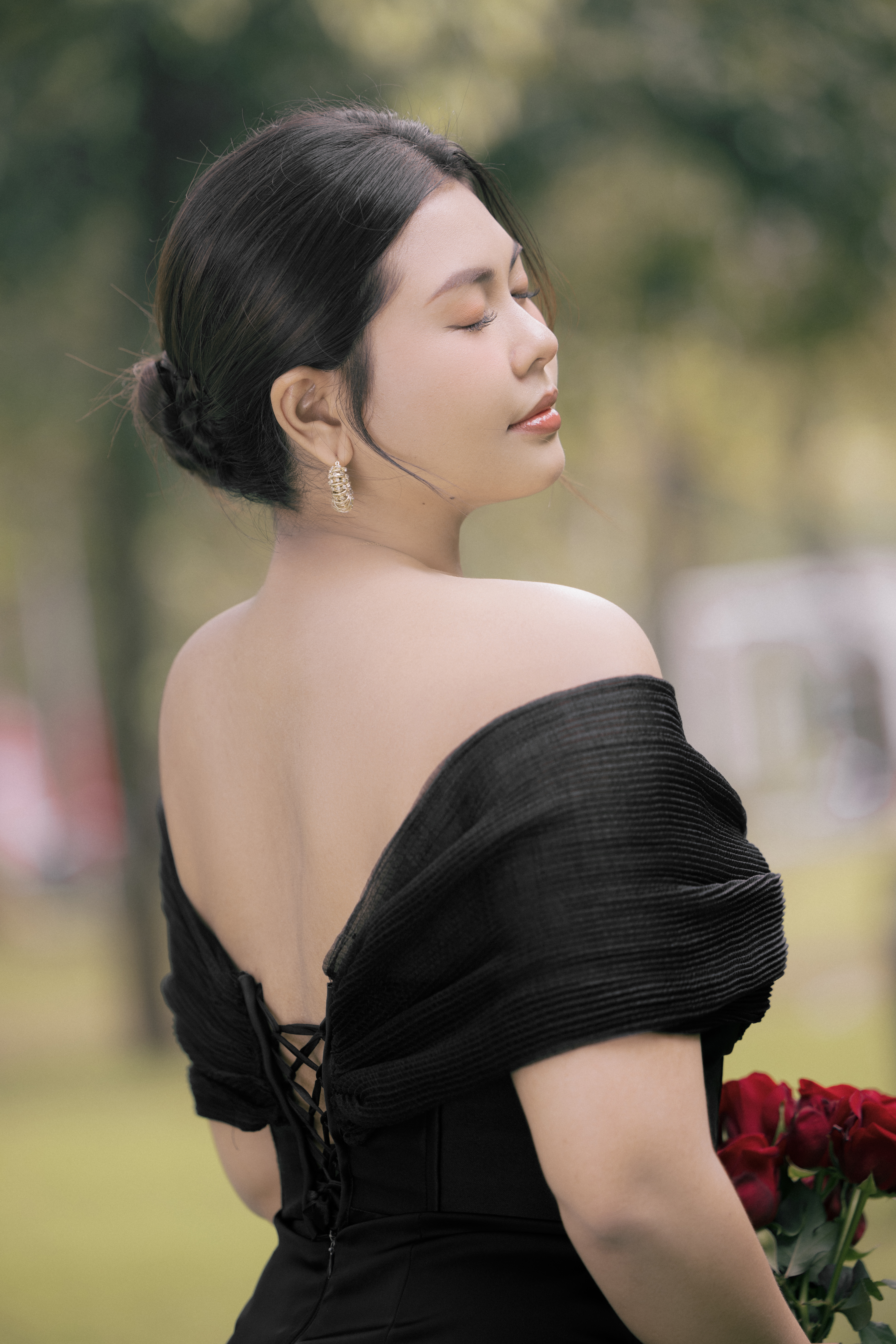 Woman thinking under warm light